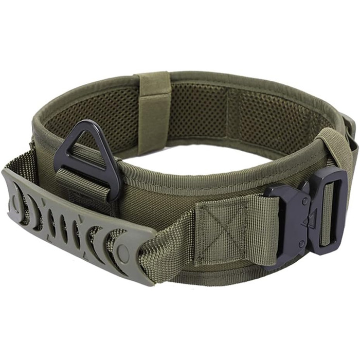 Нашийник для собак з м'якою підкладкою 7см, з двома пряжками, контрольний ручка, тактичний, регульований, для великих собак (зелений)