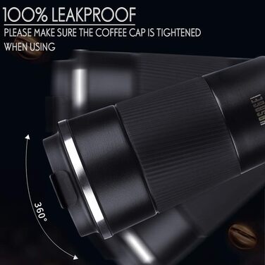 Термокружка HASAGEI з нержавіючої сталі 380 мл, чорна: термоізоляція, без витоку, для кави, чаю та води