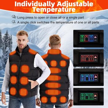 Гріюча жилетка для чоловіків та жінок, 21 зона обігріву, 3 регулятори температури, електрична жилетка USB для катання на лижах, риболовлі, мотоциклів, кемпінгу, активного відпочинку (без Powerbank), XL