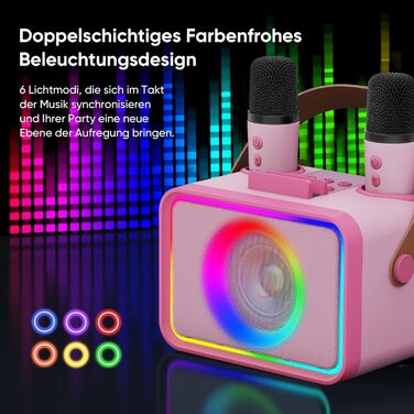Караоке Машина з 2 Мікрофонами: Портативна Bluetooth Колонка для Караоке з Мікрофонами - Ідеальний Подарунок для Дорослів та Дітей на Різдво та День Народження (Квітково-Рожевий)
