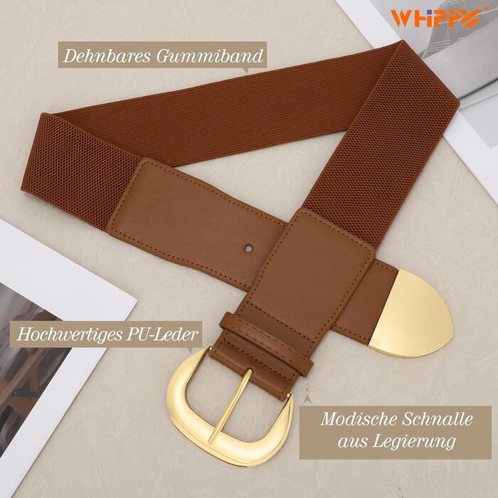 Жіночий широкий пояс-кушак WHIPPY з еластичною тканиною, 110 см, колір: коричневий (золотий), розмір: 94-114 см