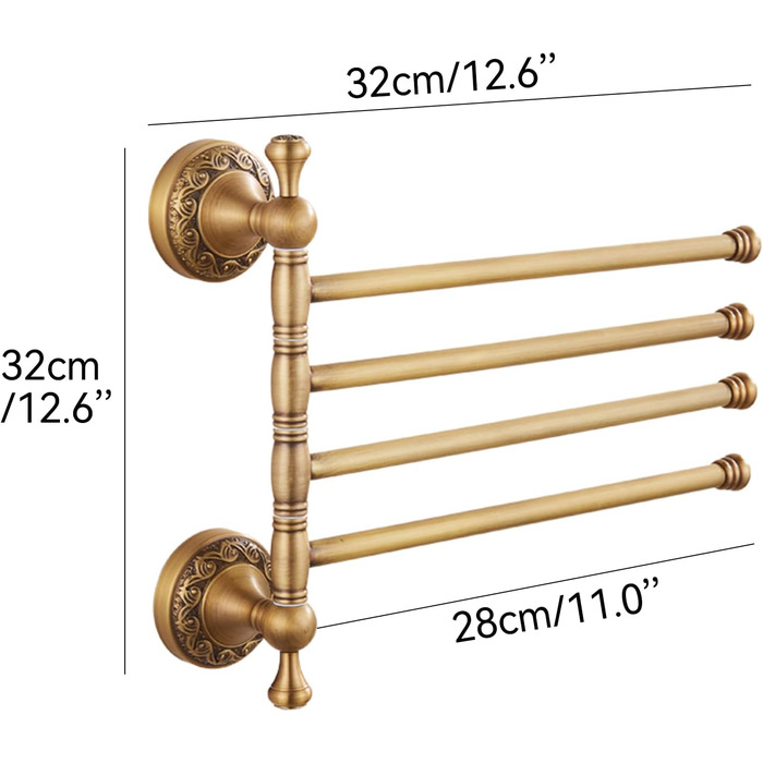 Brass toothbrush holder, antique bronze finish, cup holder with white ceramic cup, wall-mounted, bathroom accessory, patterned carving design (folding towel rack)