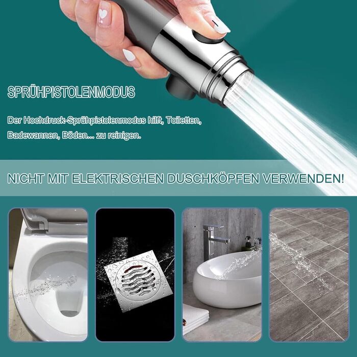 Фільтр для душу з високим тиском, ручна лійка з шлангом, 4 режими, економія води, фільтрація, стоп-функція, для жорсткої води, видаляє хлор та бактерії (Сучасний, Антрацит)