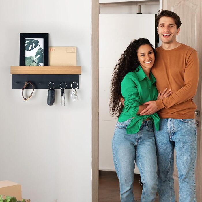Дерев'яне ключниця з полицею, органайзер для ключів на 6 гачків, настінна дошка для ключів у прихожу, коридор, кухню