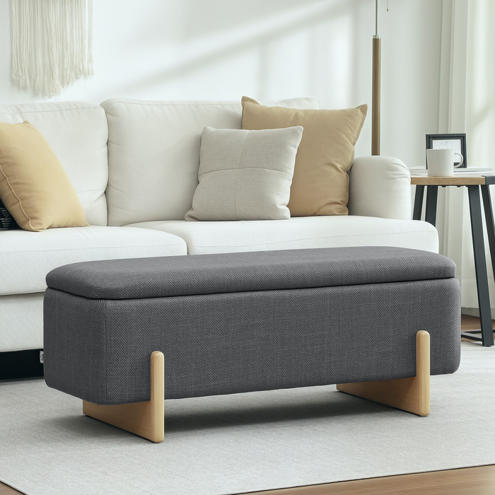 HOMCOM Storage Ottoman, Upholstered Bench with Foam Padding, Linen-Look Fabric, 111 x 44 x 44.5 cm, Dark Gray