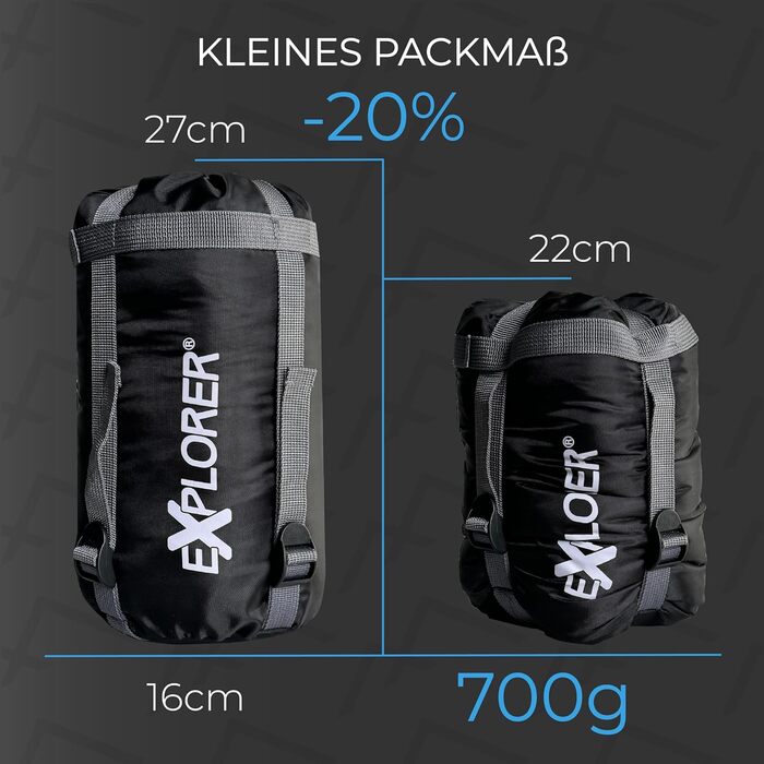 Сплячий мішок Explorer® Light 600 - ультралегкий, 210x75x50 см, для кемпінгу та трекінгу, -2°C до +14°C, чорний