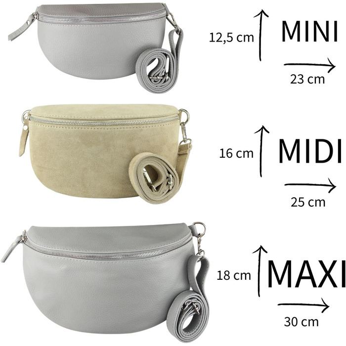 Сумка поясна жіноча Frentree® зі шкіри, Італія, крос-боді, на плече, срібний блискавка, велика (MAXI), бежево-срібляста, замша