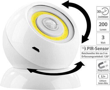 Lunartec Rechargeable Flashlights: 2-Pack ultra-bright COB LED rechargeable lights with PIR sensor, 200 lm, white (rechargeable light with motion sensor, LED spotlight, battery table lamp)