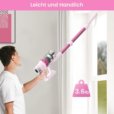 Бездротовий пилосос Belife Akku: потужний, 6-в-1, для тварин, килимів, твердих поверхонь, LED-дисплей, 45 хв роботи, 45000Pa, 550W, безщітковий мотор (рожевий)