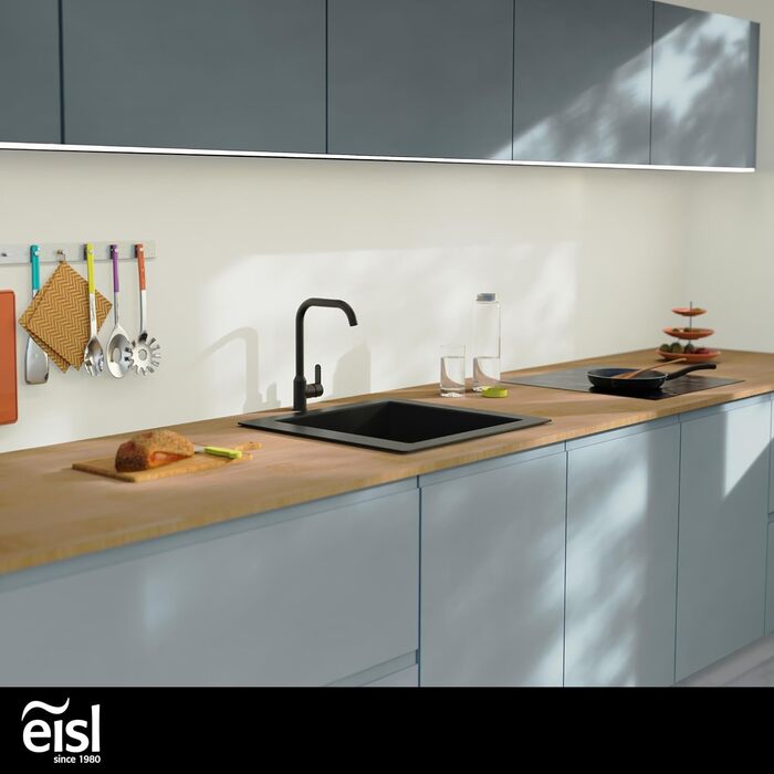 Кран кухонний гнучкий EISL Flexo з нержавіючої сталі/чорний, з високим виливом та м'яким шлангом, поворотний на 360 градусів, NI186FLNIB