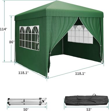 YITAHOME 3x3M Outdoor Pop-Up Pavilion with Sides, Folding Gazebo, Waterproof Foldable Garden Pavilion for All Seasons, Camping Pavilion, Anti-UV with Free Adjustable Height for Parties, Markets