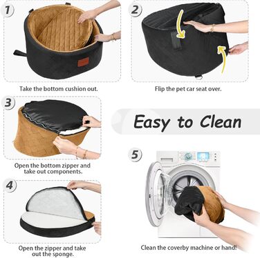 Зручний автокрісло для собак з кріпленням для безпеки, миється, з антиковзною основою (Чорний/Кофе, Малий)