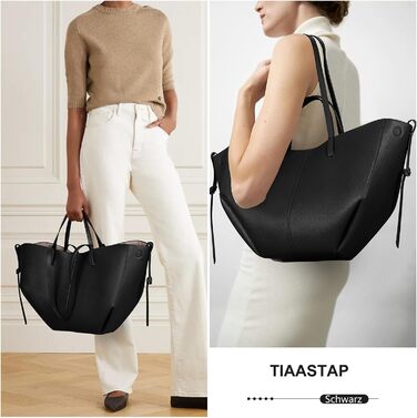 Велика жіноча сумка-шопер TIAASTAP зі штучної шкіри, елегантна сумка на плече для університету, покупок, подорожей, чорна