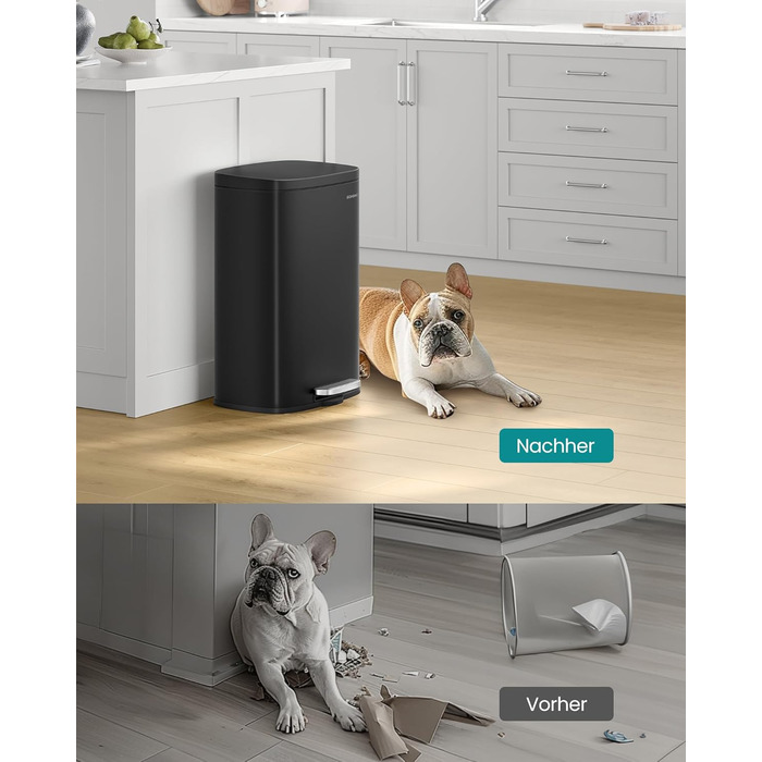 Відро для сміття SONGMICS 50 л з педальним механізмом, сталеве, з м'яким закриттям, чорне