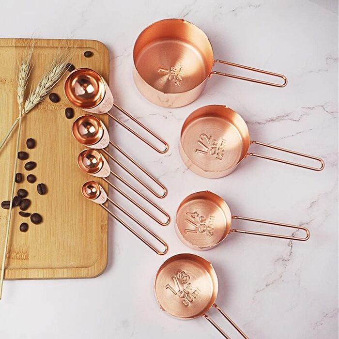 8-Piece Stainless Steel Measuring Spoon and Cup Set, Baking Tools, Coated Measuring Spoons, Kitchen Utensils