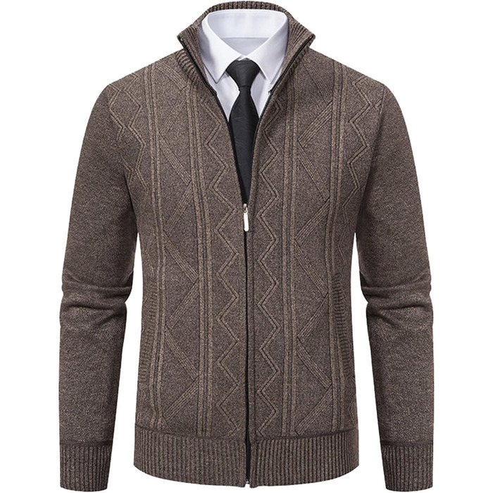 Кардиган чоловічий на блискавці з кишенями, в'язаний, з довгими рукавами, Regular Fit, теплий, класичний, для осені та зими (M, Кофе)