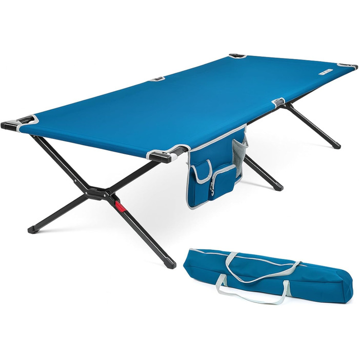 Розкладне ліжко для кемпінгу XL, 203 x 81 см, блакитне, сталеве, до 160 кг
