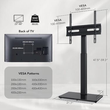 Adjustable Swivel TV Floor Stand for 27-65 inch Flat & Curved TVs - Universal White TV Stand (Supports up to 35kg)