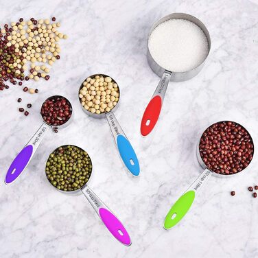 Wildone Measuring Cups and Magnetic Measuring Spoon Set, Stainless Steel, 16-Piece Set, 8 Measuring Cups, 7 Double-Sided Stackable Magnetic Measuring Spoons, 1 Leveler