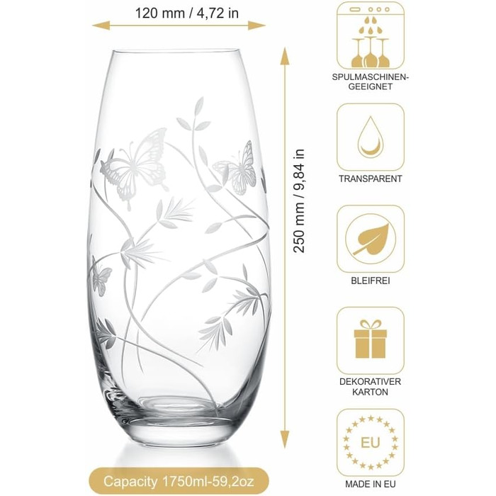 Скляна ваза Butterfly Zylinder - циліндрична ваза висотою 25 см, прозора, для елегантних акцентів