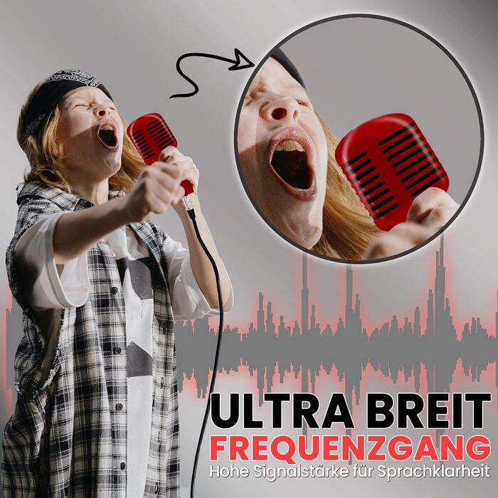 Динамічний мікрофон Pyle Vintage Style з XLR-кабелем 4.88м для живих виступів та студійних записів, червоний