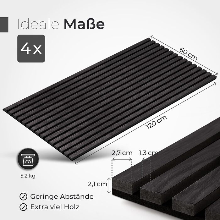 Акустичні стінові панелі з натурального дерева горіх та чорного фетру, 120x60 см, набір 2 шт. — 3D панелі для шумоізоляції та оздоблення стін