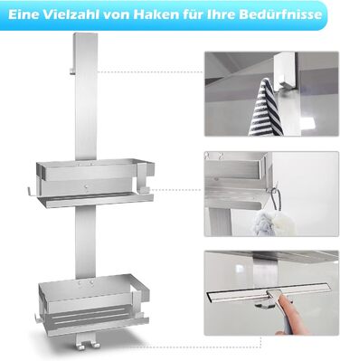Uuliyer Shower Shelf for Hanging, Stainless Steel SUS304 Shower Rack No Drilling Required for Frameless Glass Door, Shampoo Shower Gel Holder for Shower (Style A (Silver))