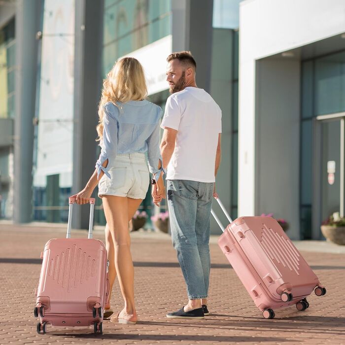 LEADZM Валіза ручної поклажі з ABS, легка, 55 см, коліщатка 360°, кодовий замок, посилені кути, для авіаперельотів (Рожеве золото, M)