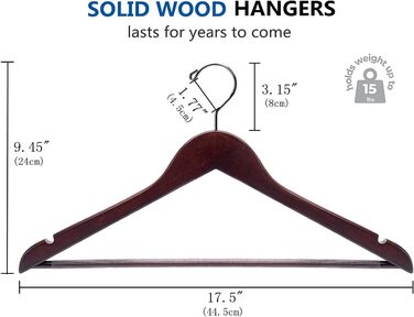 Дерев'яні вішалки для одягу Amber Home, 20 шт., масивна деревина волоського горіха, гладка поверхня, з перекладиною для штанів, поворотний гачок та виступи для куртки, штанів, сорочок (Волоський горіх, 20)