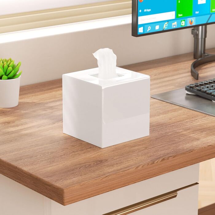 AITEE Acrylic Tissue Box Cover: white square tissue holder, napkin dispenser for home, bathroom, kitchen, bedroom, office, coffee table, restaurant