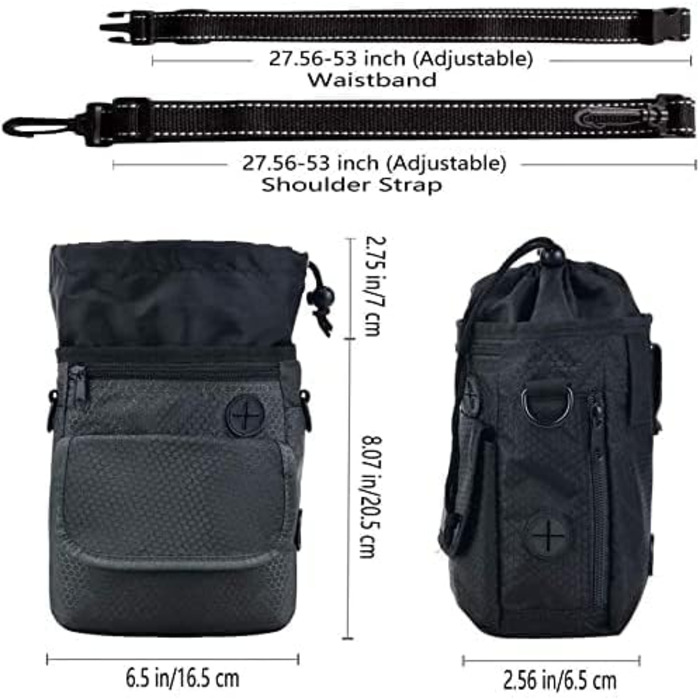 Водонепроникна сумка для ласощів для собак Hanwell з інтегрованим дозатором пакетів для екскрементів, сумка для дресирування собак на стегні та на плечі, чорна