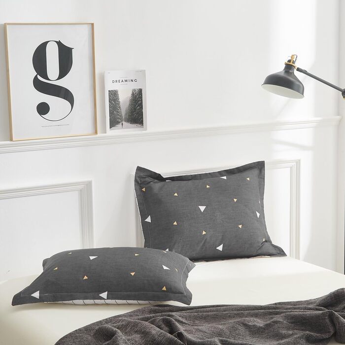 Комплект постільної білизни Uozzi Bedding Queen: 3 шт., блакитний, сірий, трикутний дизайн, 800 TC, мікрофібра з блискавкою, 4 стрічки, сучасний літній стиль для жінок та чоловіків (темно-сірий, Twin (1 комплект простирадла + 2 наволочки))