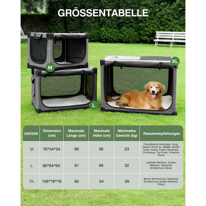 Складана переноска для собак середніх порід, 76x54x54 см, зелена/сіра