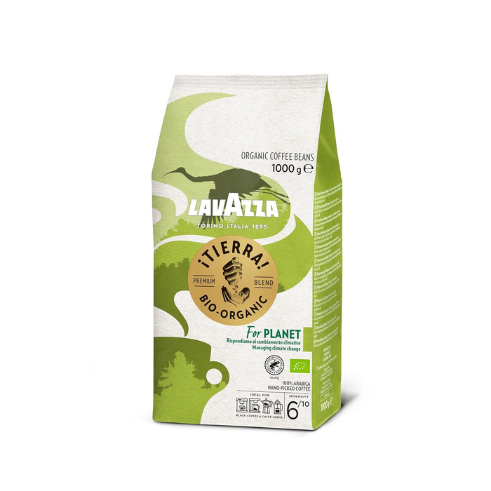 Кава в зернах Lavazza Tierra For Planet, 100% органічна арабіка, легкого обсмаження для еспресомашини, м'який фруктово-квітковий смак, 1 кг