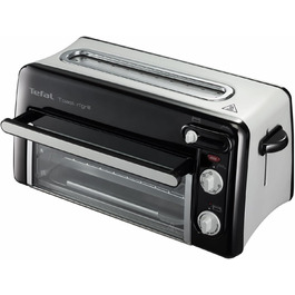 Тостер і міні-піч Tefal Toast n’ Grill TL6008, 2-в-1, 1300 Вт, енергоефективний, чорний/алюміній, 43.5x28.5x22.5 см, 220-240В