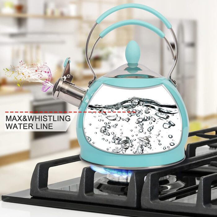 Вінтажний чайник-свисток об'ємом 2.6 л, синій, з зручною ручкою | Чайник для води, чайник-свисток, чайник для чаю