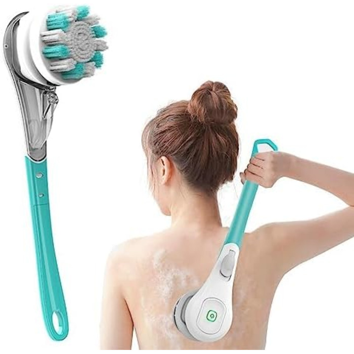 6-in-1 Electric Back Brush, Shower Brush with 6 Multifunctional Cleaning Heads, Body Brush 360° Rotation, IPX7 Waterproof 3 Speed Spin Cleaning Brush for Men Women