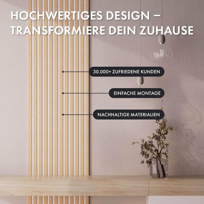 Акустична панель Momento з натурального дуба 240x50 см, білий фетр — декоративна 3D стінова панель-ламель для інтер'єру, Made in Germany