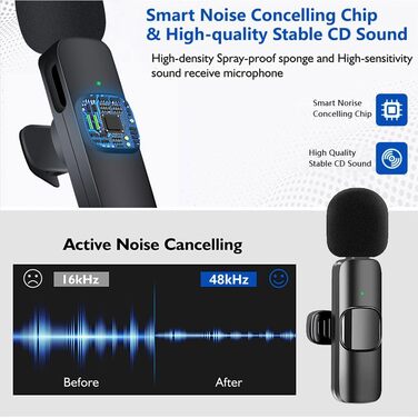 Беспроводной петличный микрофон 2St для iPhone/iPad: Plug-and-Play, шумоподавление, для видеоблогинга, YouTube, TikTok (2 шт.)