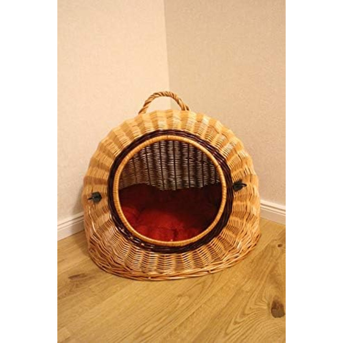 Транспортний кошик для котів та собак з ротангу з металевим ґратом та подушкою, L XL XXL (56x45x48 см)
