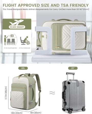 Рюкзак LOVEVOOK 40L для ручної поклажі в літак, водонепроникний, з відділенням для ноутбука 17 дюймів, для подорожей, роботи, хайкінгу, оливково-бежевий