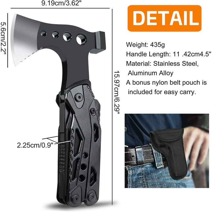 Мультитул 33 в 1 для чоловіків: сокира, молоток, плоскогубці, ніж, викрутки. Ідеальний для кемпінгу, надзвичайних ситуацій та виживання на природі