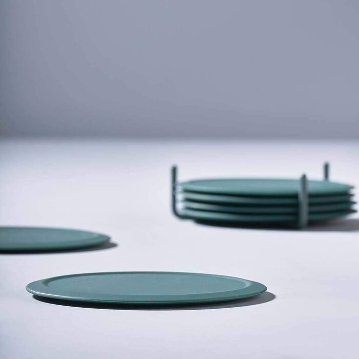 Zone Denmark Singles Silicone Coasters, Coasters for Glasses, Cups, Cocktail Glasses, Diameter 10 cm, Height 3.1 cm, 6 Pieces, incl. Holder, (10cm, Grey - Limestone)