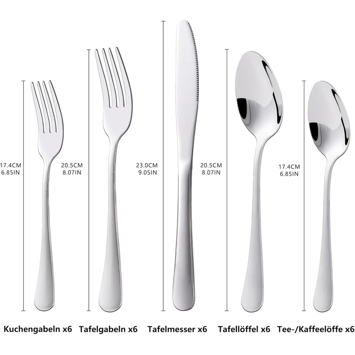 Набір столових приборів KitchenBoss на 6 осіб (30 предметів), нержавіюча сталь, придатний для миття в посудомийній машині, сріблястий