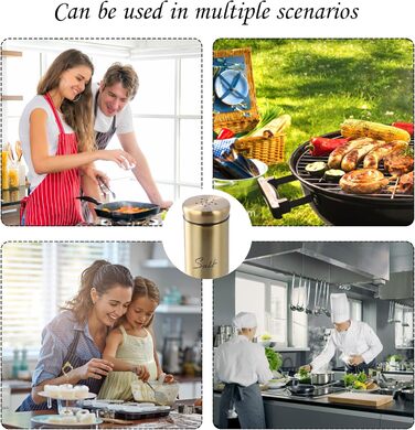 Набір солянок та перечничок 150 мл (2 шт.) з нержавіючої сталі та скла, золоті, для дому, кухні, ресторану, барбекю