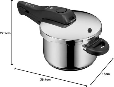 Швидкісний скороварка WMF Perfect One Pot 2,5 л, індукційна, з паровим клапаном, 2 режими готування, зручне управління однією рукою, для всіх типів плит, полірована нержавіюча сталь Cromargan, для однієї особи