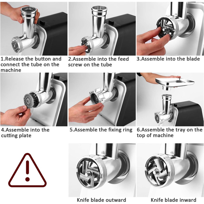 М'ясорубка електрична COOCHEER багатофункціональна 2000 Вт з насадками для ковбас, кеббе, овочів та тіста (Чорна)