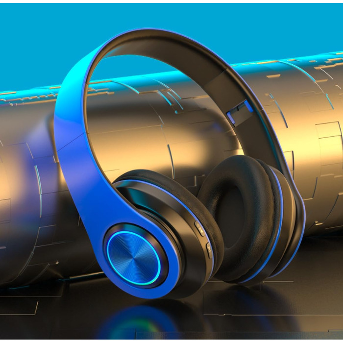 Бездротові Bluetooth навушники з LED підсвіткою, складні, Bluetooth 5.0, радіус дії 10 м, стерео, мікрофон, синій