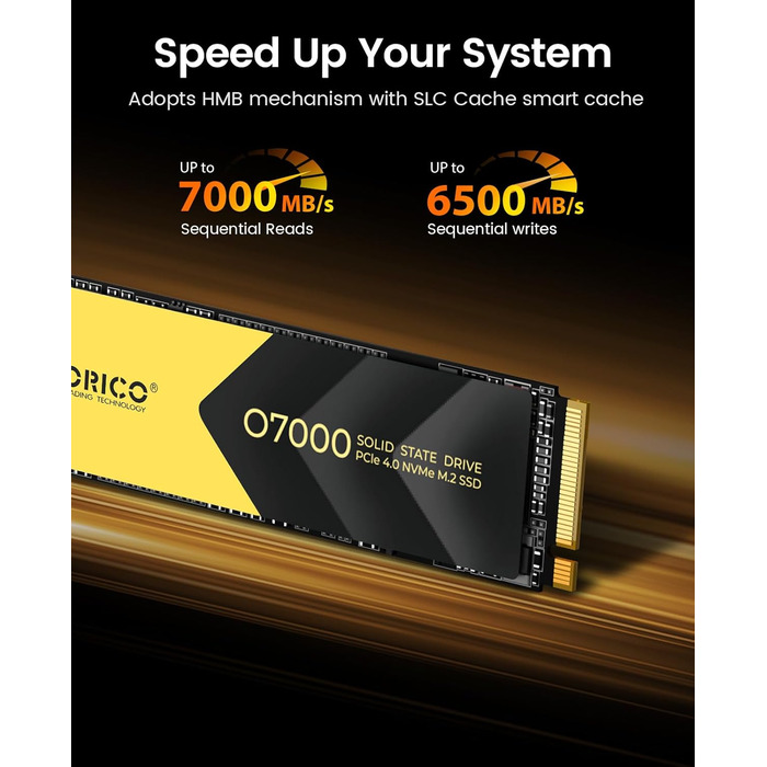 ORICO NVMe SSD 1TB PCIe 4.0 M.2 2280 Внутрішній SSD з радіатором для ПК та ноутбуків (7000 MB/s чтение, 6500 MB/s запись)