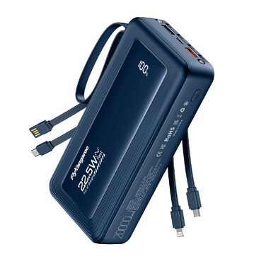 Портативний зарядний Power Bank 20000mAh з LED дисплеєм, 6 виходів, 2 входи, 22.5W, сумісний з iPhone, Samsung, Pixel, темно-синій